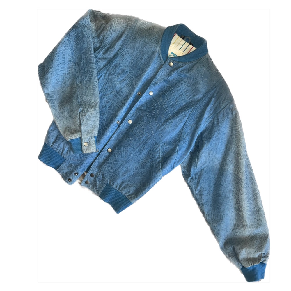 TW2 Vintage Blue Newspaper Leather Bomber // Size Small // GENUINE LEATHER